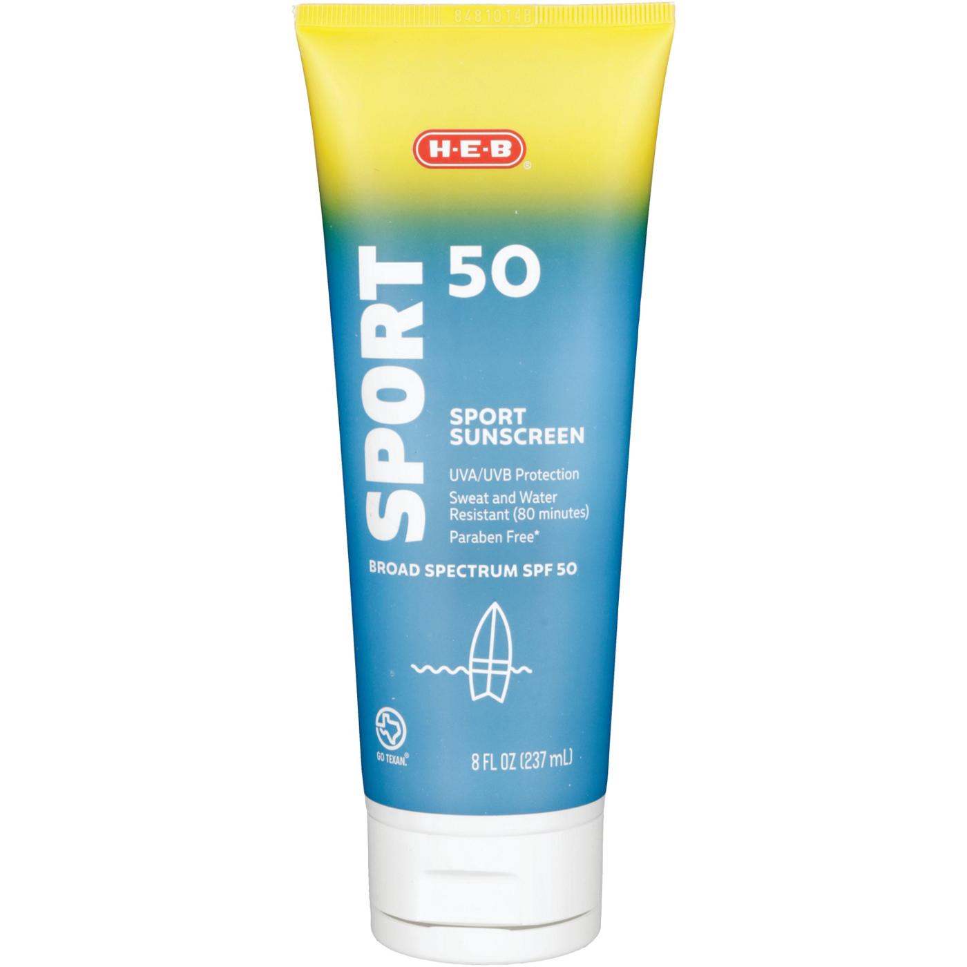 H-E-B Sport Broad Spectrum Sunscreen Lotion – SPF 50; image 1 of 5