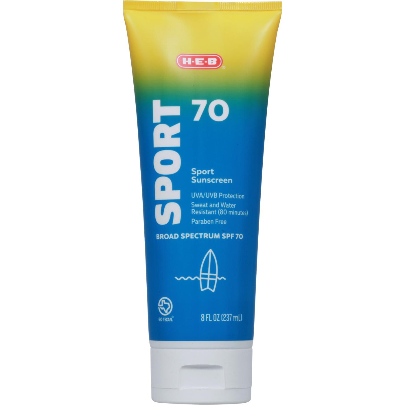H-E-B Sport Broad Spectrum Sunscreen Lotion – SPF 70; image 1 of 5