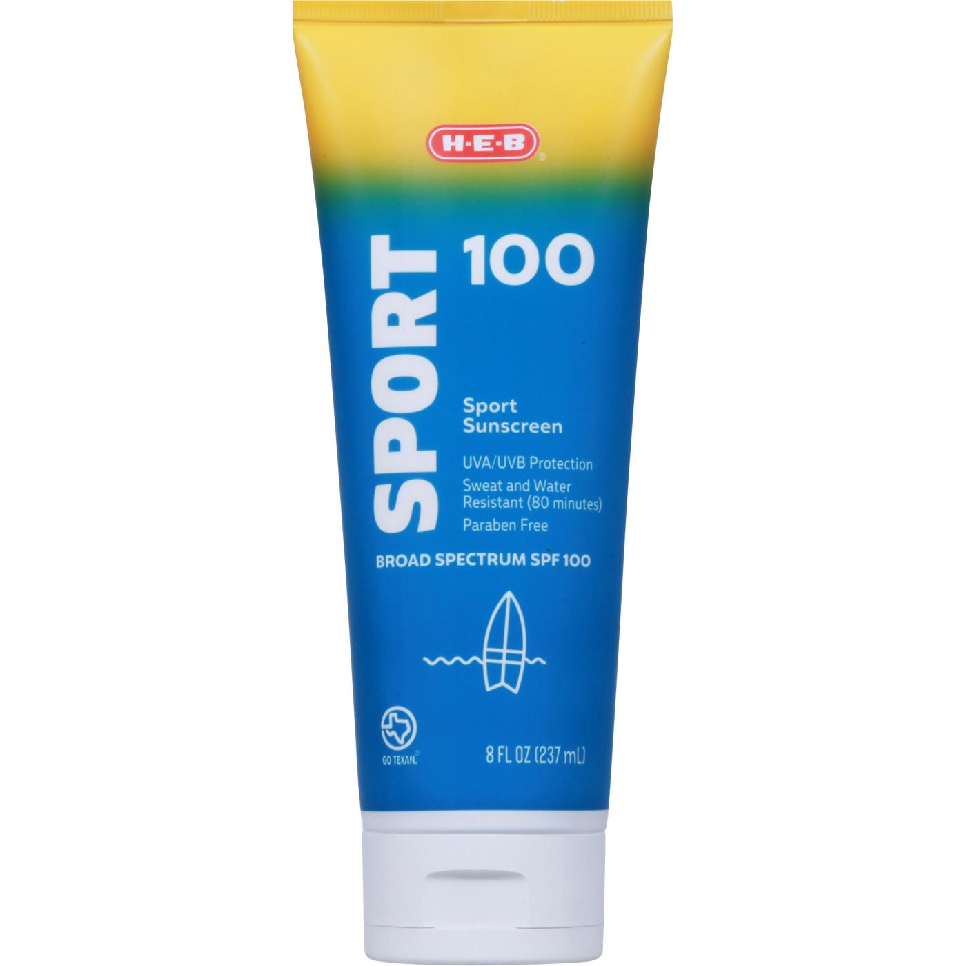 H-E-B Sport Broad Spectrum Sunscreen Lotion – SPF 100; image 1 of 4