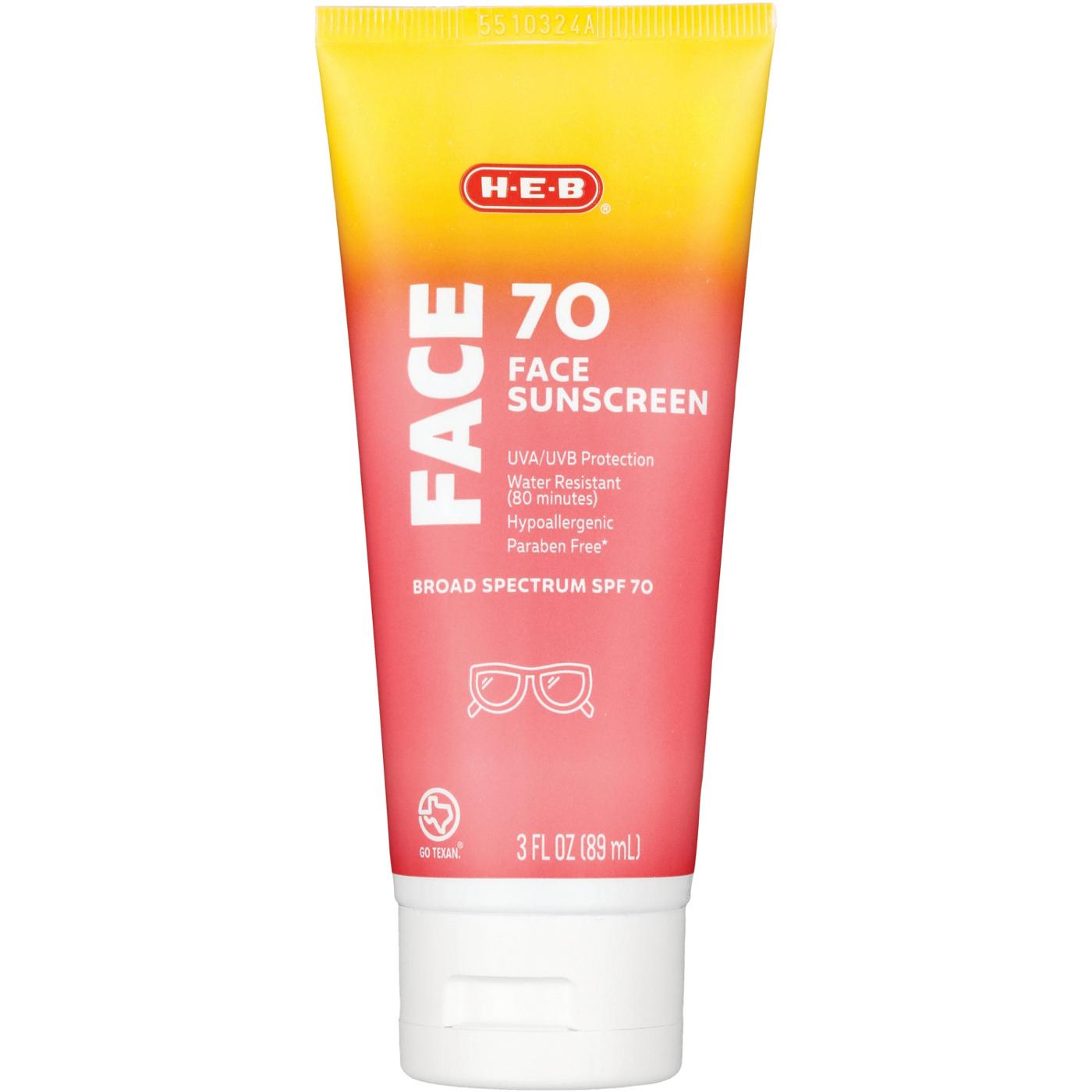 H-E-B Broad Spectrum Sunscreen Face Lotion – SPF 70; image 1 of 3