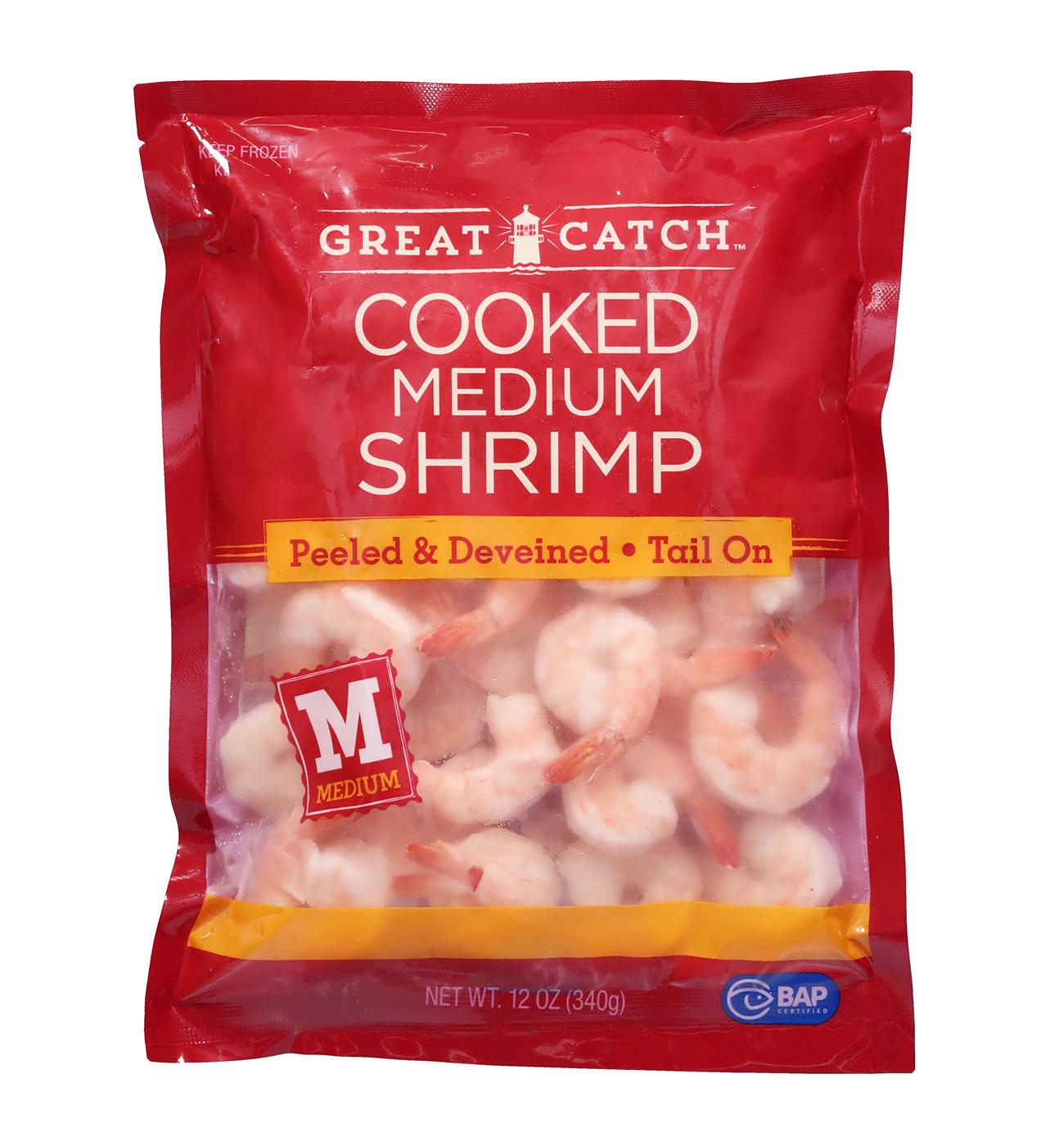 Great Catch Frozen Peeled Deveined Tail-On Medium Cooked Shrimp, 41 - 60ct/lb; image 1 of 2