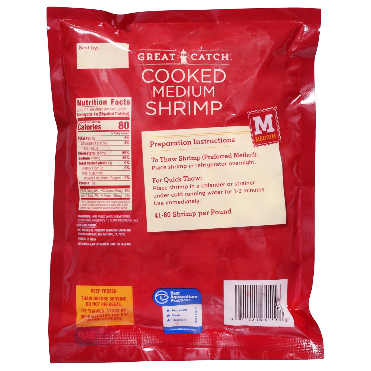 Great Catch Frozen Peeled Deveined Tail-On Medium Cooked Shrimp, 41 ...