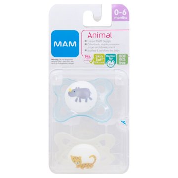 MAM Silicone Pacifier (0-6 Months) - Animal Design, 2 ct