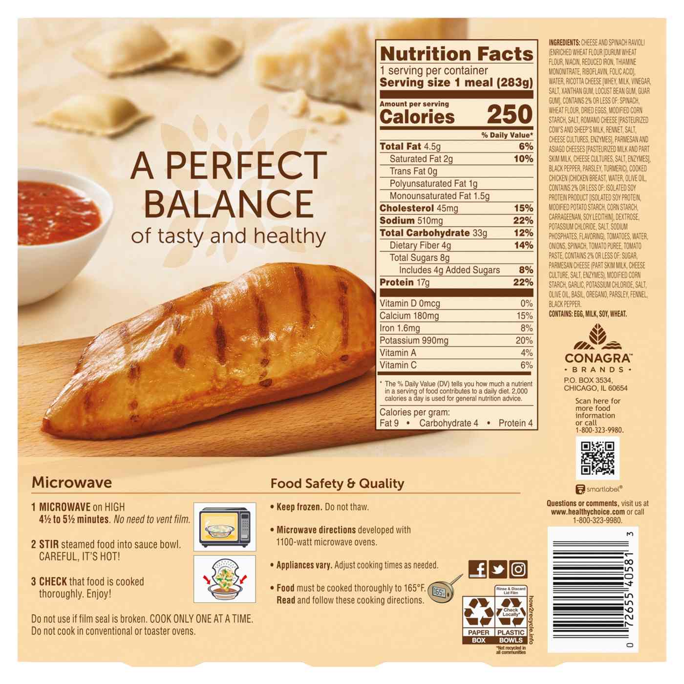 Healthy Choice Café Steamers 4 Cheese Ravioli & Chicken Marinara Frozen