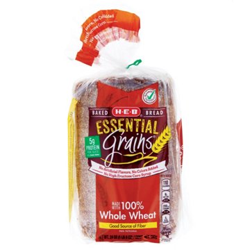 H-E-B Essential Grains 100% Whole Wheat Sliced Bread, 24 oz