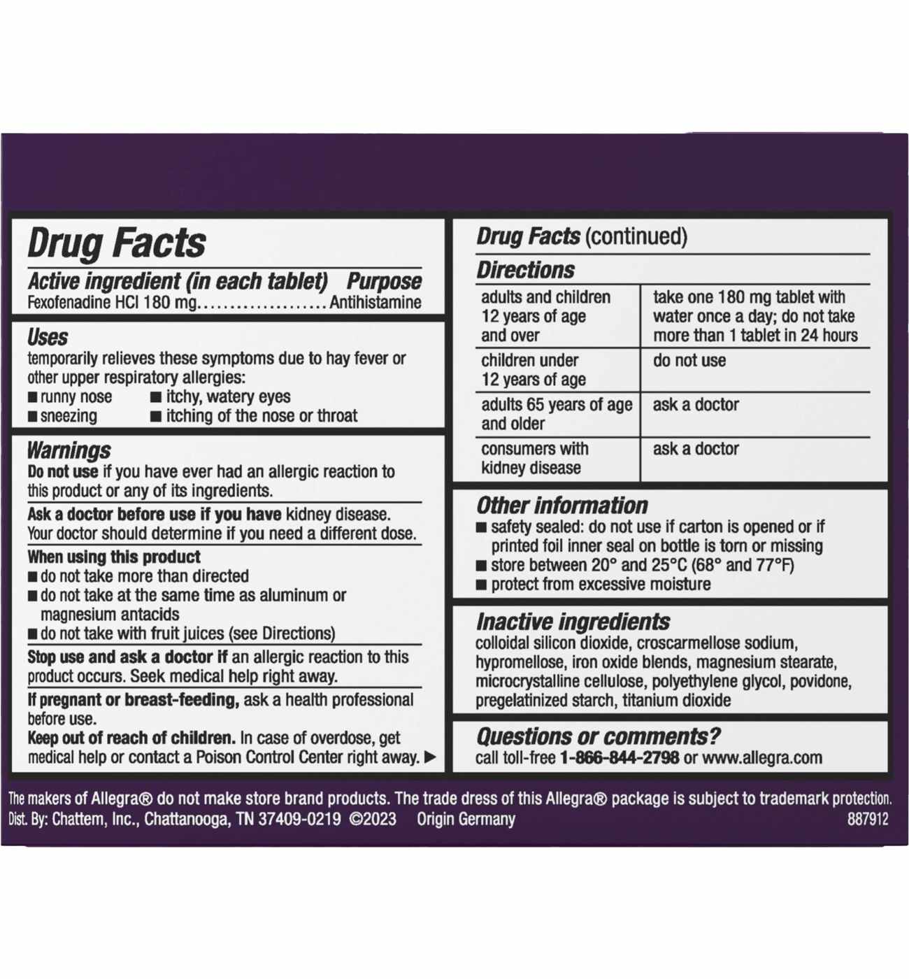 Allegra Adult 24 Hr Allergy Non-Drowsy Antihistamine Tablets; image 3 of 3