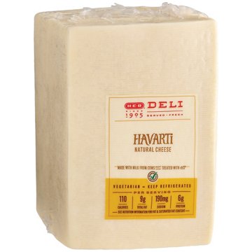 H-E-B Deli Classic Havarti Cheese, Sandwich Sliced, Avg. 0.5 lb