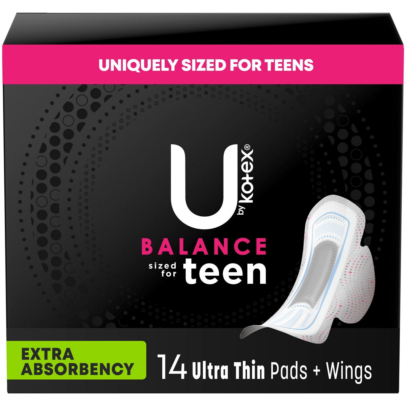 U by Kotex Balance - Sized for Teens Ultra Thin Pads with Wings - Heavy Absorbency; image 1 of 8