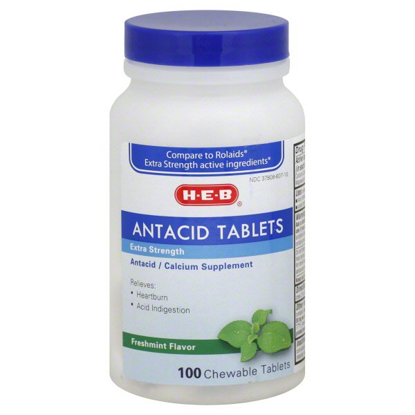H-E-B Extra Strength Freshmint Flavor Antacid Chewable Tablets, 100 ct