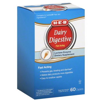 H-E-B Dairy Digestive Fast Acting Caplets, 60 ct