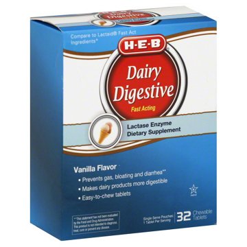 H-E-B Dairy Digestive Fast Acting Chewable Tablets - Vanilla, 32 ct