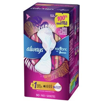 Always Radiant FlexFoam Pads Regular Absorbency, with Wings, Scented Size 1, 30 ct