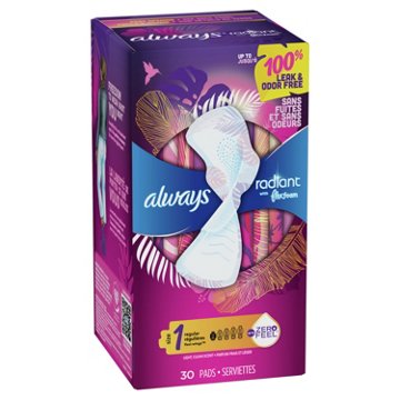 Always Radiant FlexFoam Pads Regular Absorbency, with Wings, Scented Size 1, 30 ct