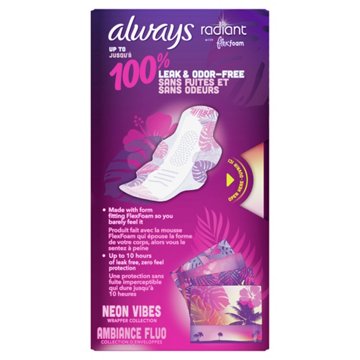 Always Radiant FlexFoam Pads Regular Absorbency, with Wings, Scented Size 1, 30 ct