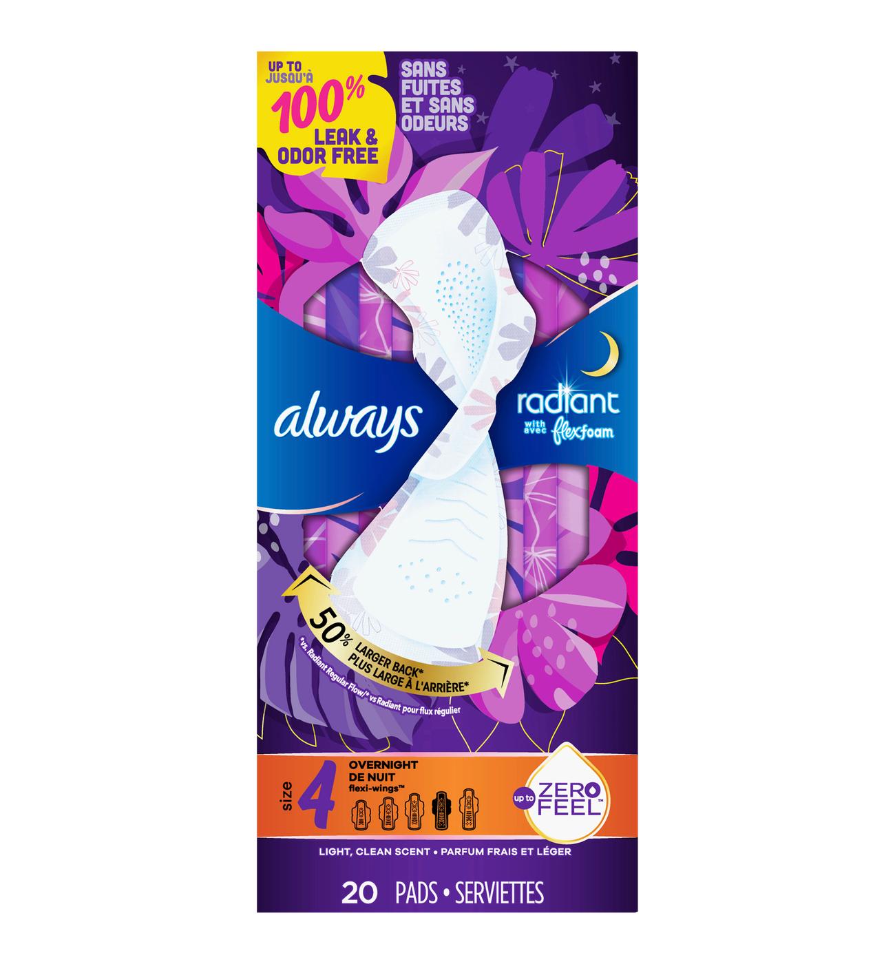 Always Radiant FlexFoam Overnight Pads with Wings - Size 4; image 1 of 5