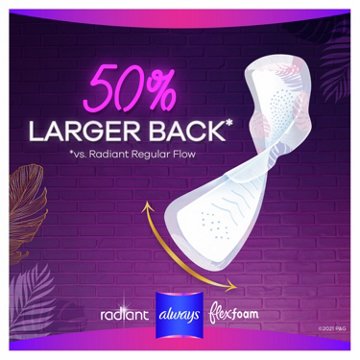 Always Radiant FlexFoam Overnight Pads with Wings - Size 4, 20 ct