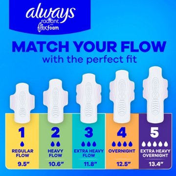 Always Radiant FlexFoam Overnight Pads with Wings - Size 4