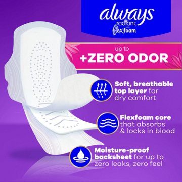 Always Radiant FlexFoam Overnight Pads with Wings - Size 4