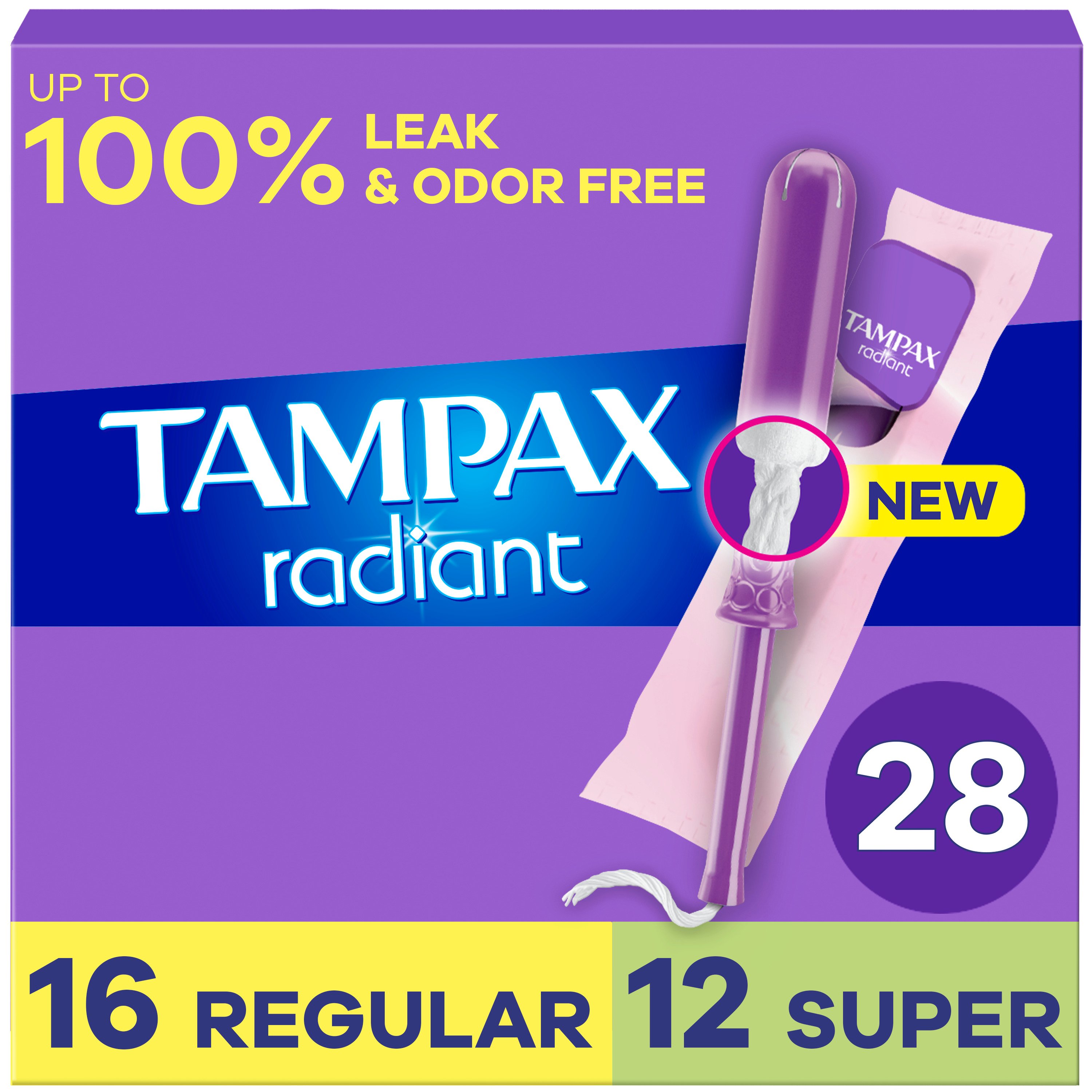 Tampax Radiant Regular/Super Unscented Plastic Tampons Duo Pack Shop