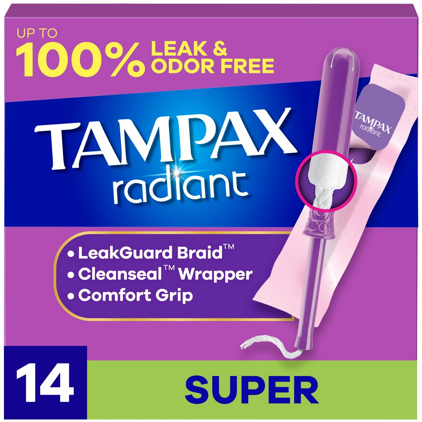 Tampax Radiant Tampons Super Absorbency, Unscented; image 1 of 10
