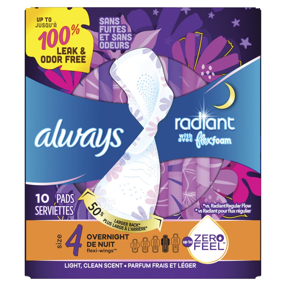 Always Radiant FlexFoam Pads Size 4, Overnight with Wings - Shop Pads ...