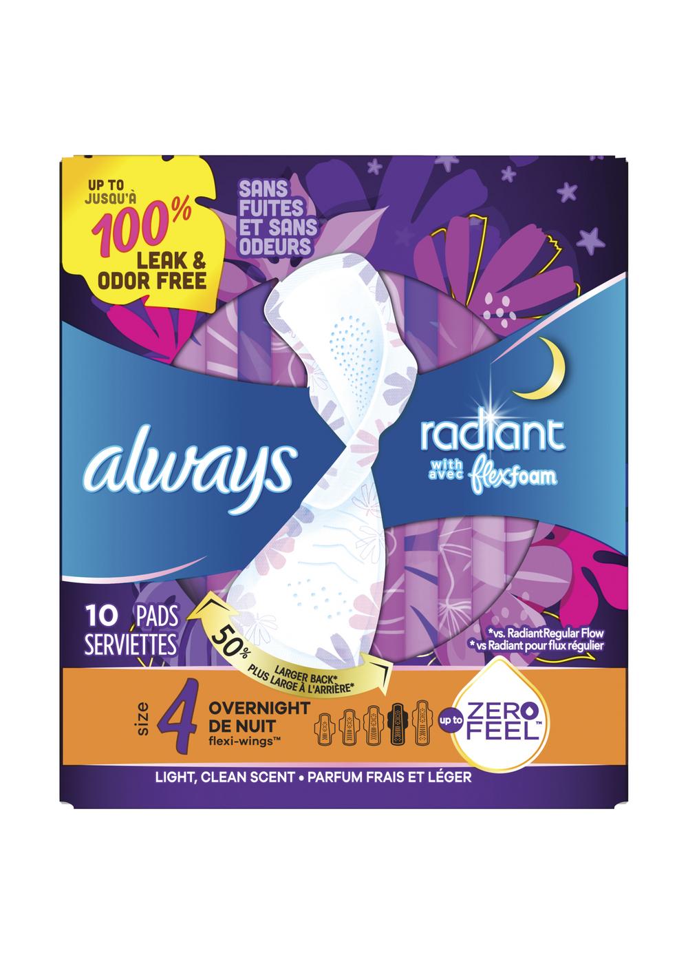 Always Radiant FlexFoam Pads Size 4, Overnight with Wings; image 1 of 11