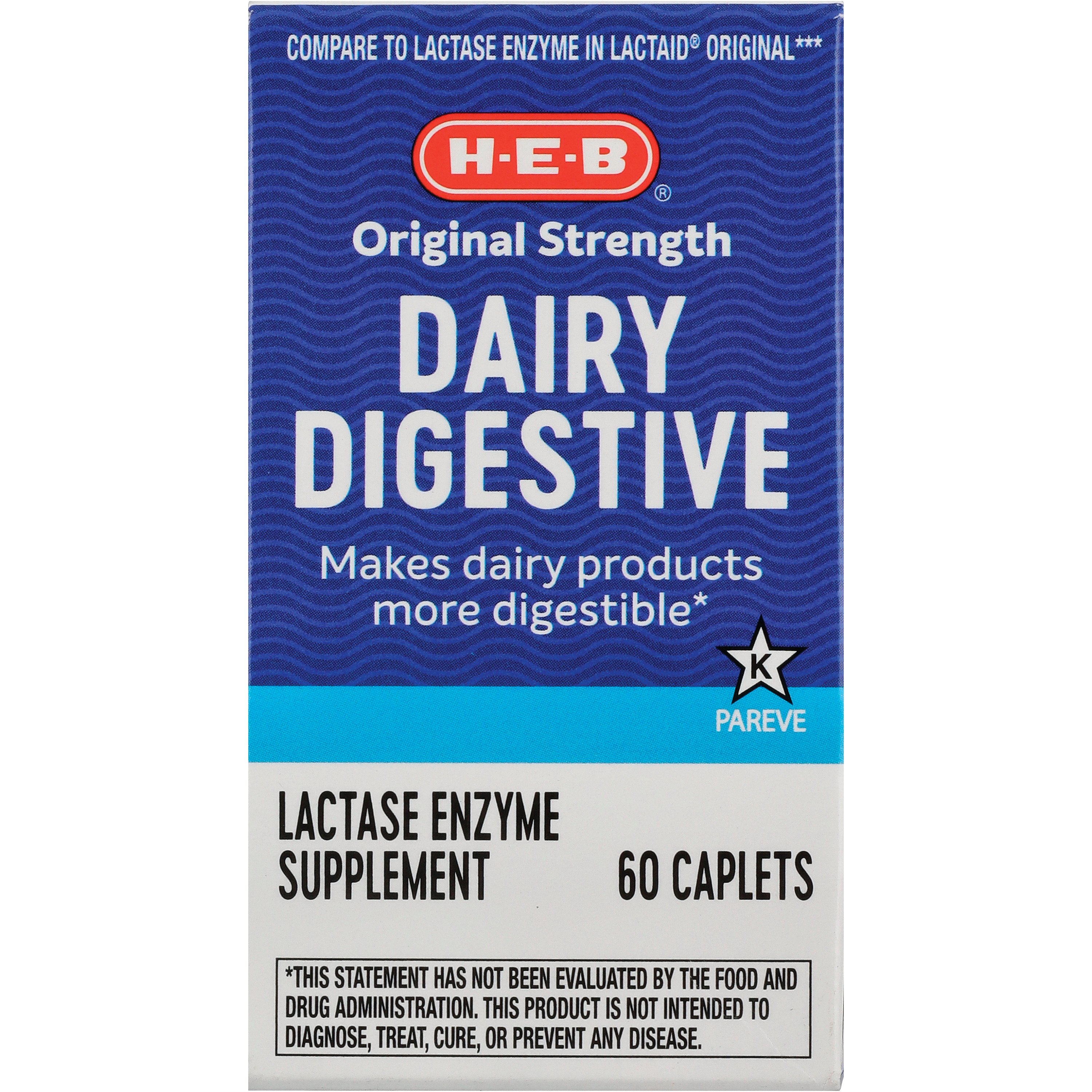 H-E-B Original Strength Dairy Digestive Caplets, 60 ct