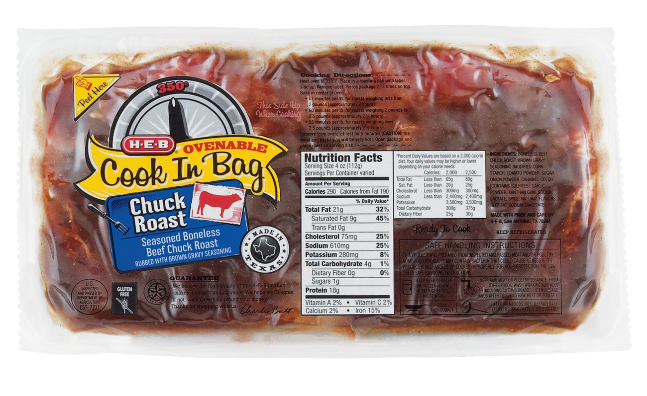 HEB Cook In Bag Seasoned Boneless Beef Chuck Roast Shop Beef at HEB