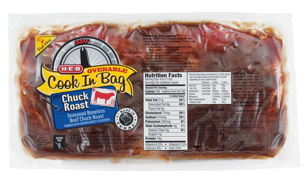 H-E-B Cook In Bag Seasoned Boneless Beef Chuck Roast - Shop Beef At H-E-B