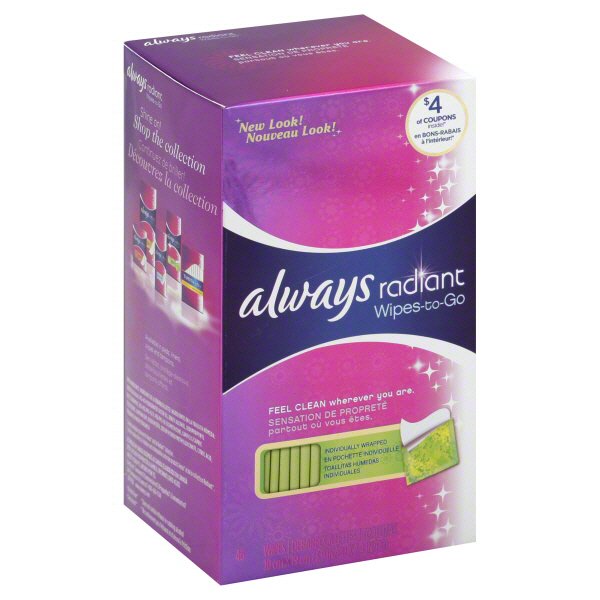 Always Radiant WipestoGo Individually Wrapped Wipes Shop Feminine