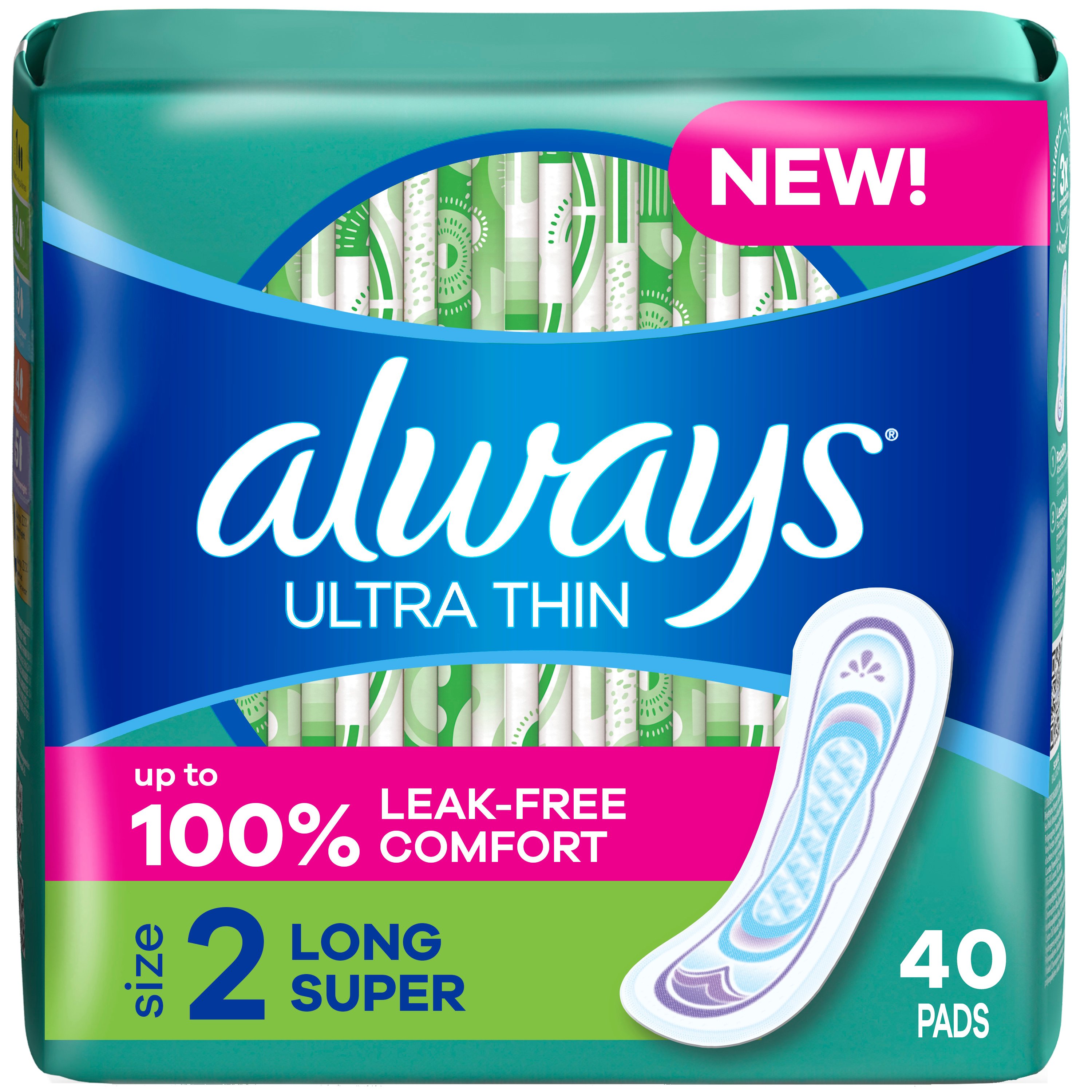 Always Ultra Thin Pads Long Absorbency Unscented without Wings Size 2