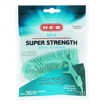 H-E-B Super Strength Mint Dental Flossers with Pick, 36 ct