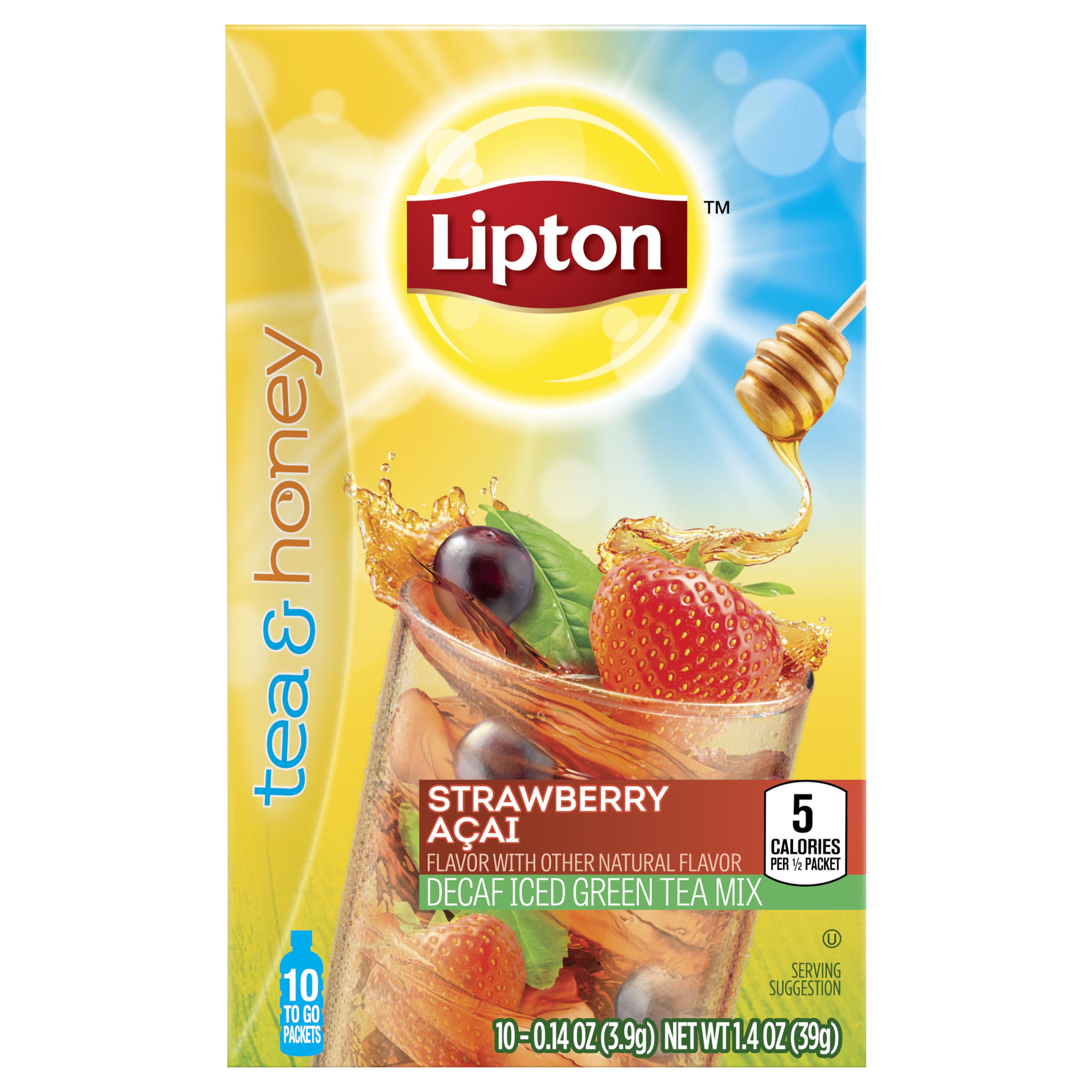 Lipton Tea and Honey Decaf Iced Green Tea To Go Packets Strawberry Acai