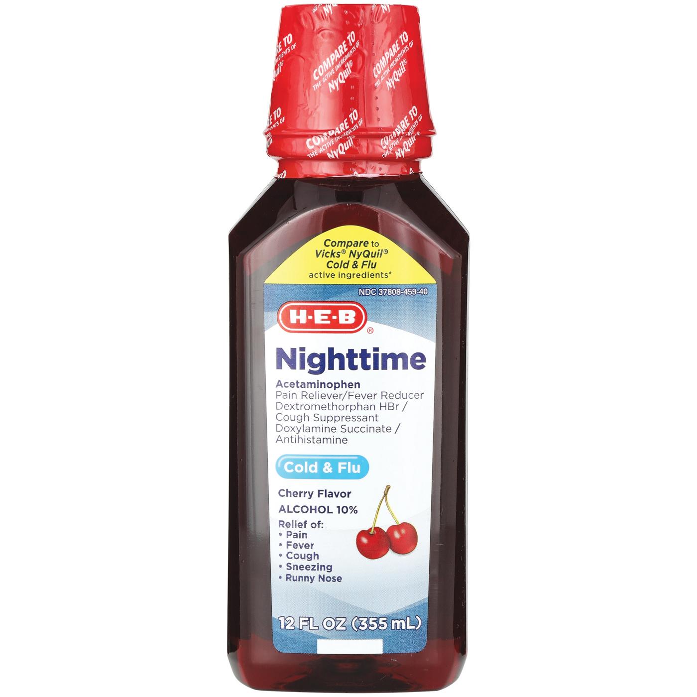 H-E-B Nighttime Cold & Flu Relief Liquid – Cherry Flavor; image 1 of 4