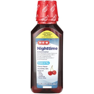 H-E-B Nighttime Cold & Flu Relief Liquid – Cherry Flavor, 12 oz