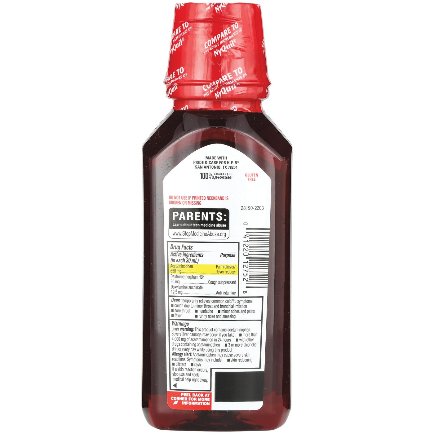H-E-B Nighttime Cold & Flu Relief Liquid – Cherry Flavor; image 4 of 4
