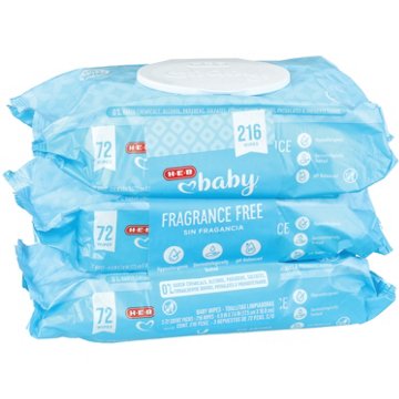 H-E-B Baby Wipes - Fragrance Free, 3 pk, 216 ct