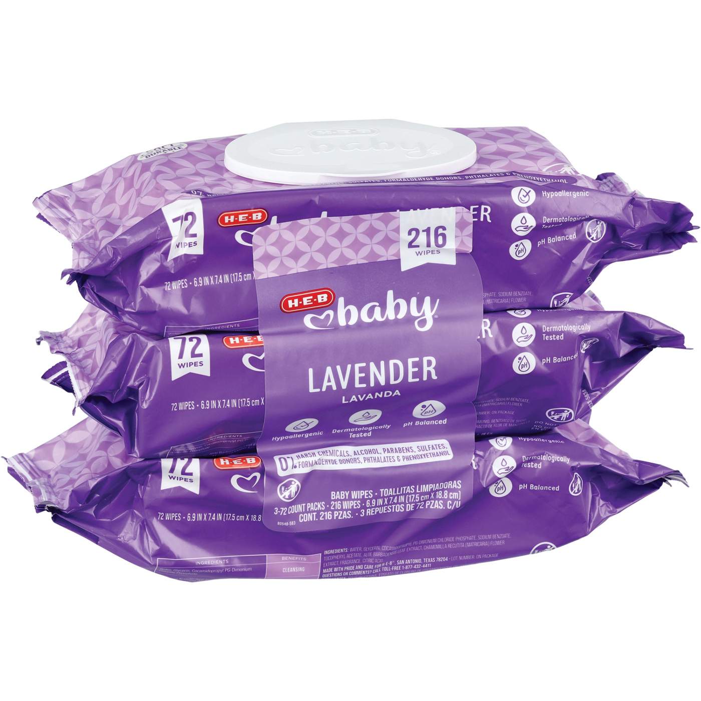HEB Baby Lavender Wipes, 3 Pk Shop Baby wipes at HEB