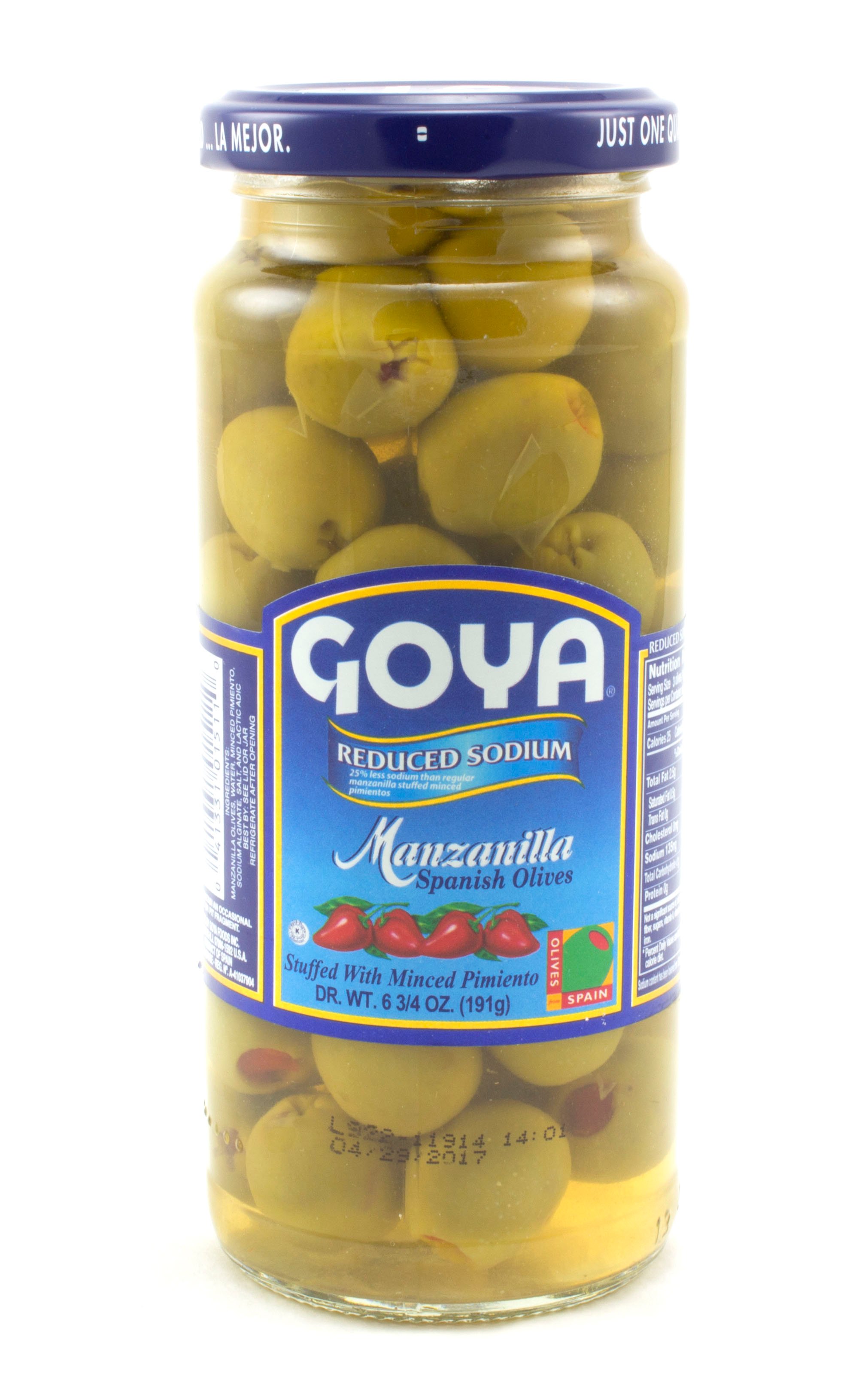 Goya Reduced Sodium Manzanilla Spanish Olives Stuffed With Pimiento