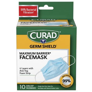 Curad Germ Shield Maximum Barrier Earloop Facemask, 10 ct