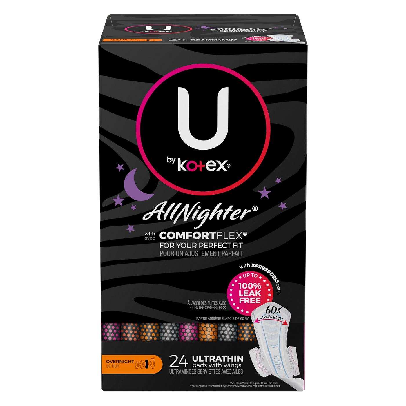 U By Kotex AllNighter Ultra Thin Overnight Feminine Pads with Wings