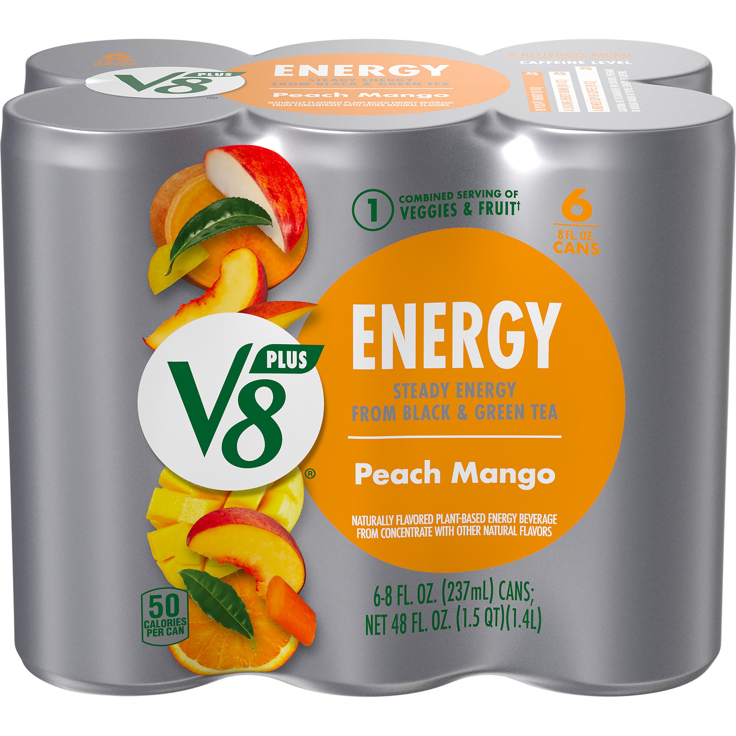 V8 V-Fusion +Energy Vegetable & Fruit Peach Mango Beverage Blend 8 oz