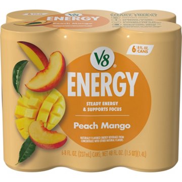 V8 Energy Peach Mango Drink 6 pk Cans