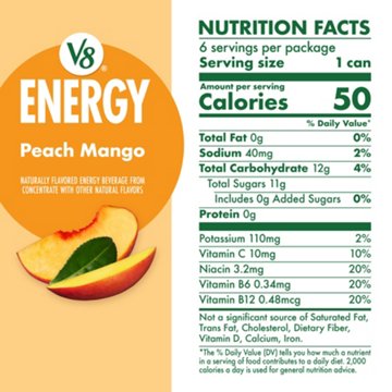 V8 Energy Peach Mango Drink 6 pk Cans