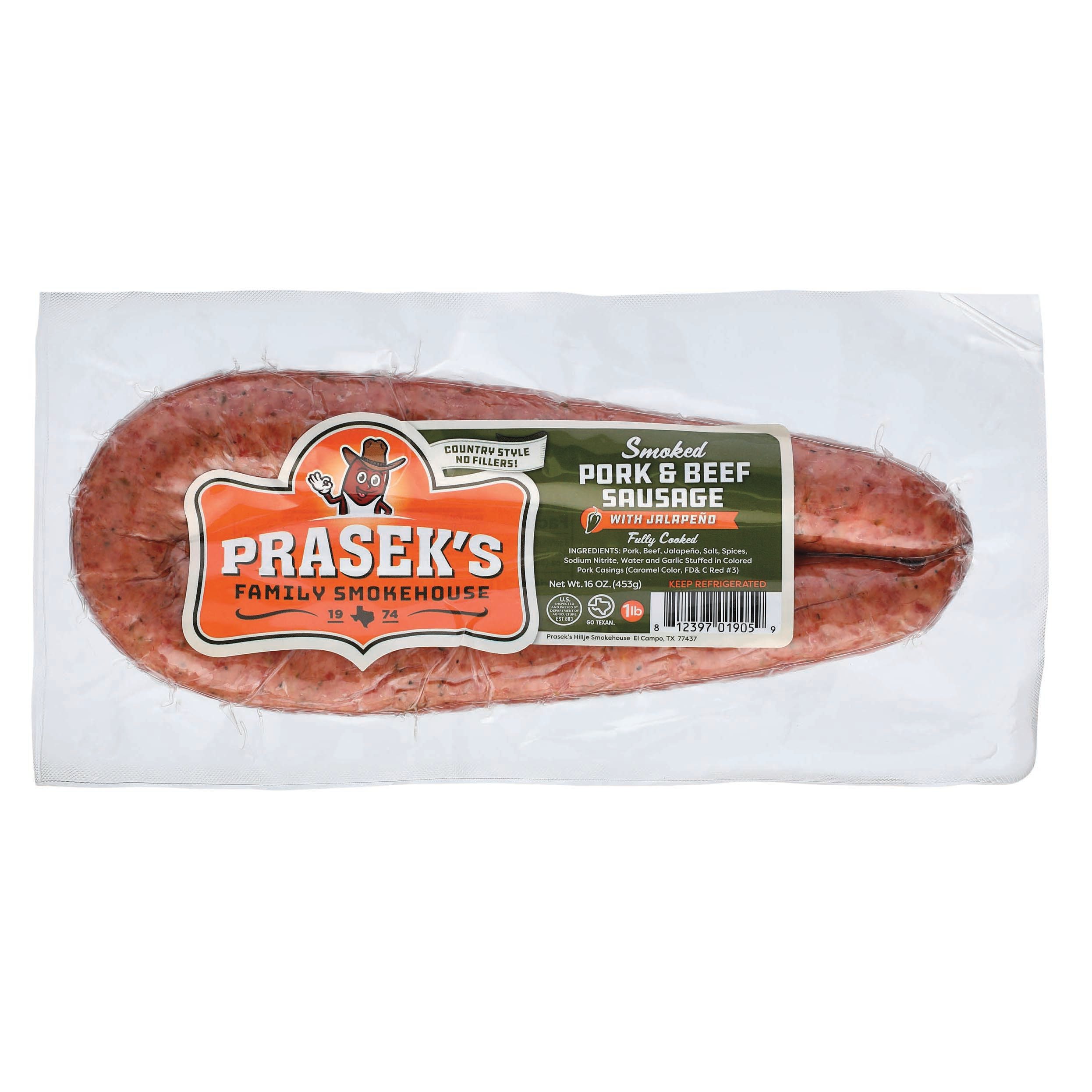 Prasek's Smoked Pork and Beef Sausage with Jalapenos Shop Sausage at