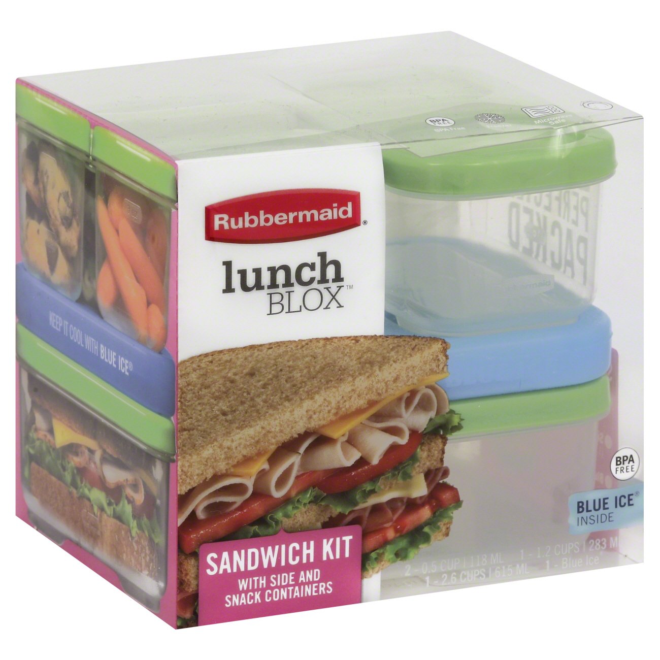Rubbermaid Lunch Blox Sandwich Kit With Side And Snack Containers - rubbermaid freezer blox containers