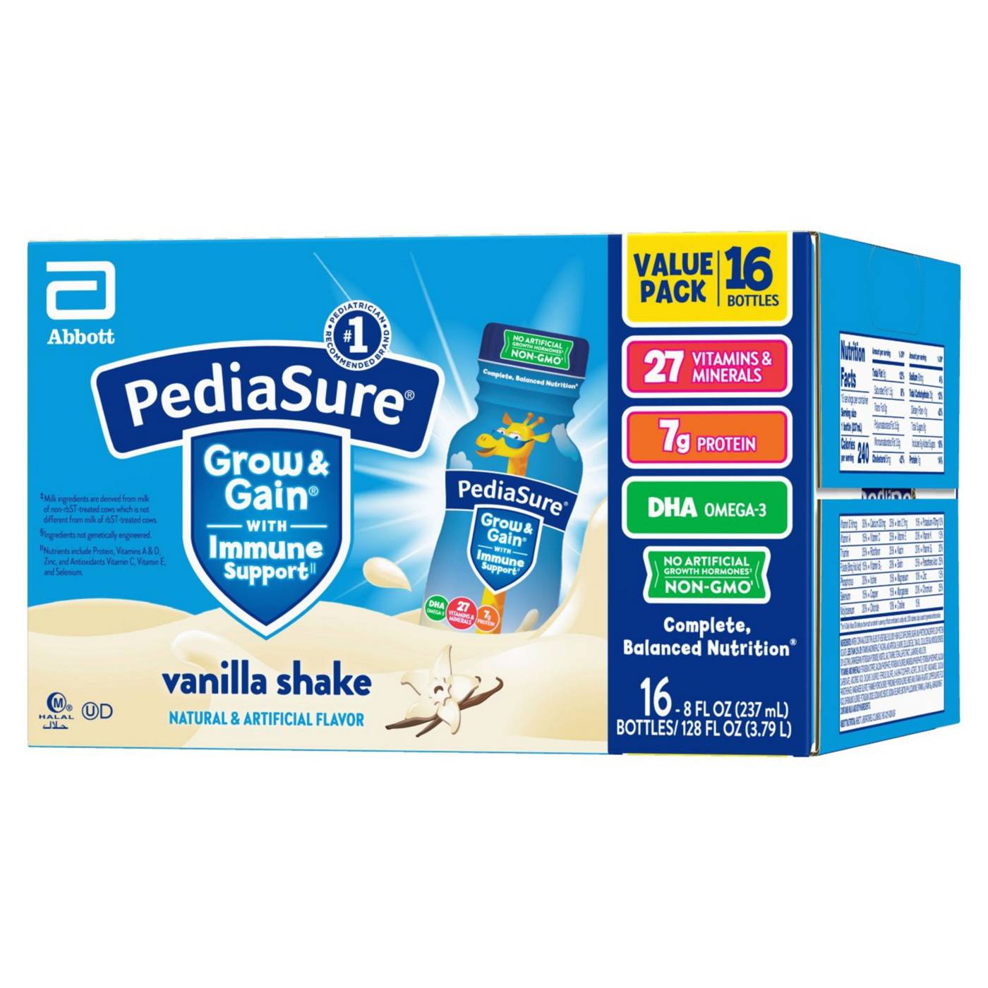 PediaSure Grow & Gain with Immune Support, Kids Protein Shake, 7g Protein, Vanilla 8-fl-oz Bottle; image 6 of 11