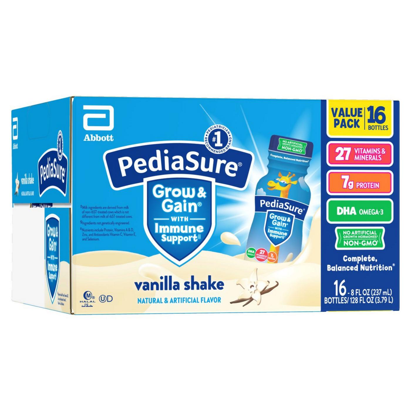 PediaSure Grow & Gain with Immune Support, Kids Protein Shake, 7g Protein, Vanilla 8-fl-oz Bottle; image 8 of 11