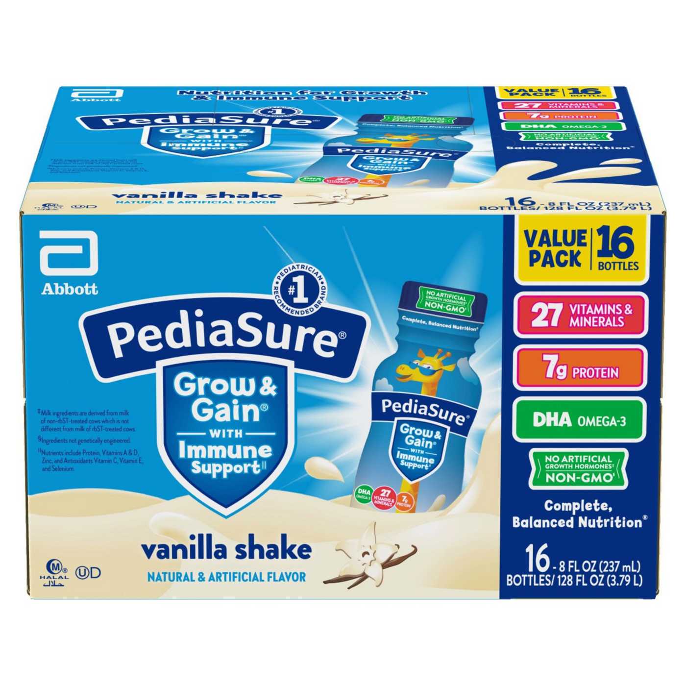 PediaSure Grow & Gain with Immune Support, Kids Protein Shake, 7g Protein, Vanilla 8-fl-oz Bottle; image 9 of 11