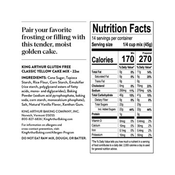 King Arthur Gluten Free Yellow Cake Mix, 22 oz